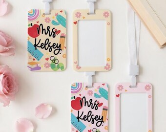 Personalized Teacher Badge Holder, Custom Name ID Card Holder, Back To School Gift For Teacher, ID Badge Holder With Teacher, Teacher Gift