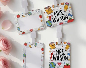 Portatarjetas de identificación personalizado para profesores, portatarjetas de identificación con nombre personalizado, regalo de regreso a clases para profesores, lindo accesorio para cordón de aula