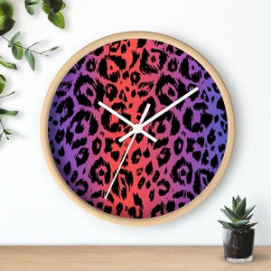 Clock for wall | Leopard Print Gradient Wall Clock – 10" Wood Frame Home Decor