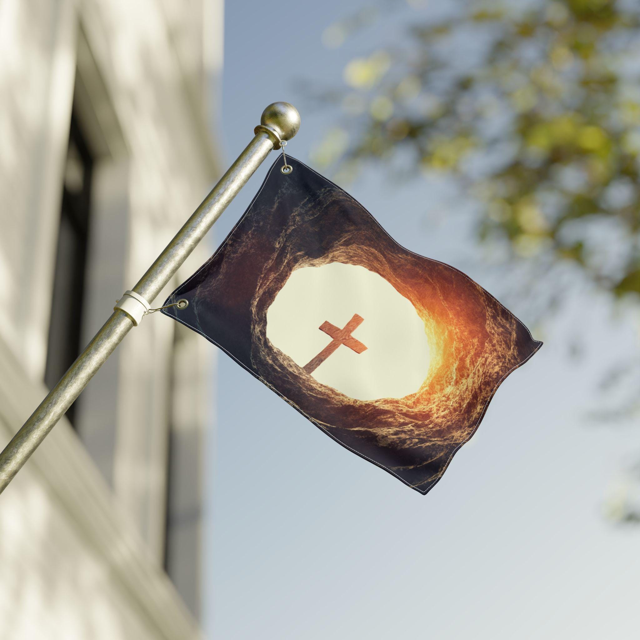Flag Easter Resurrection | Cross at Empty Tomb Flag | Double Sided Flag ...