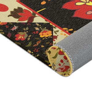 Rug | Autumn Floral Patchwork Area Rug | Fall Flower Pattern Accent Rug