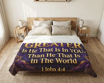 Edredom Cristão | 1 João 4:4 - Roupa de Cama de Algodão