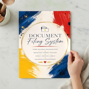 Organizador doméstico imprimible, sistema de archivo de documentos, registro de archivos familiares, etiquetas para documentos importantes.