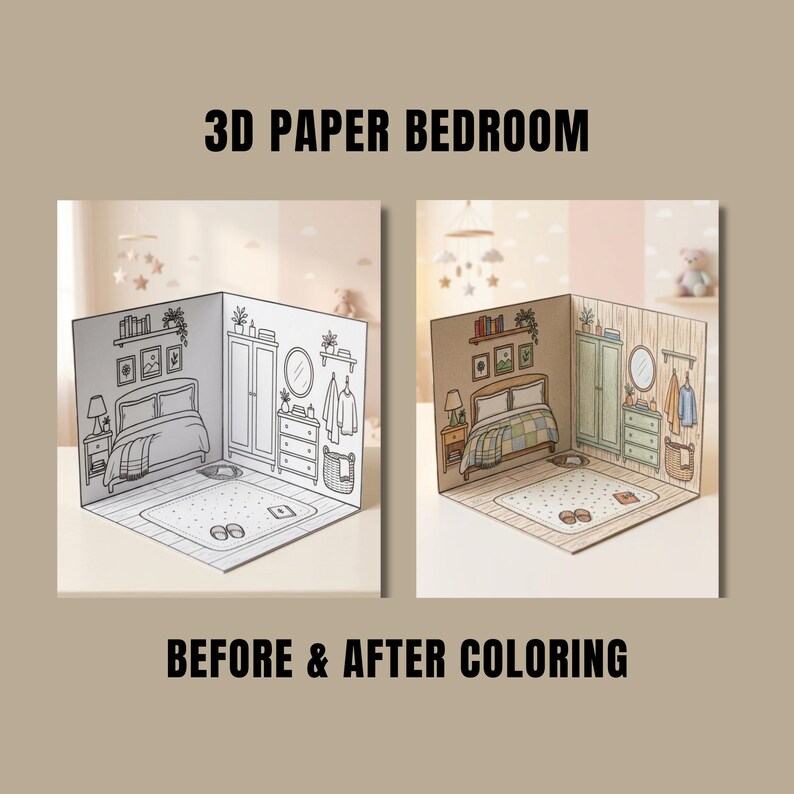 Foldable Paper House Template | 10-room Dollhouse Coloring Book | Paper ...
