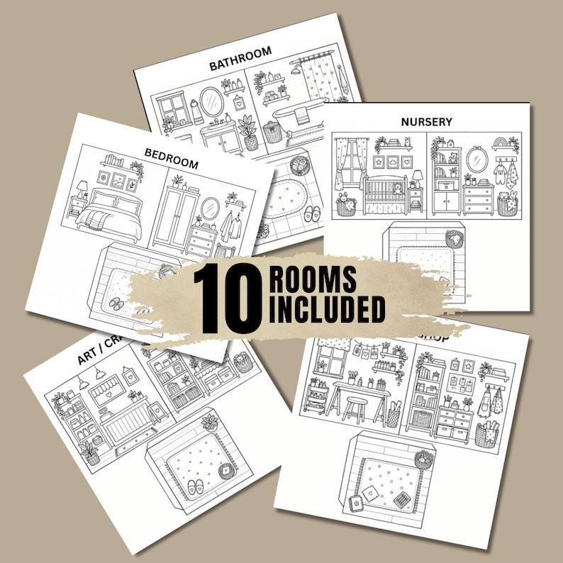 Foldable Paper House Template | 10-room Dollhouse Coloring Book | Paper ...