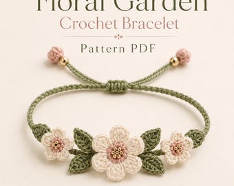 Patrón de pulsera de ganchillo floral en PDF, patrón de joyería floral de ganchillo, pulsera de jardín boho, descarga digital.