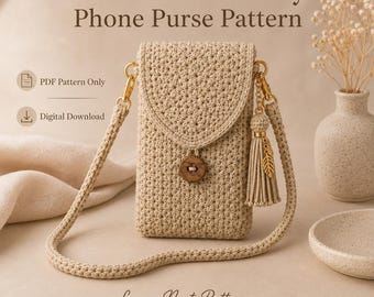 Patrón PDF de bolso bandolera de ganchillo para teléfono, mini bolso de verano, funda para teléfono, bolso de ganchillo digital