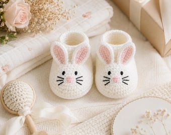 Patrón de ganchillo en PDF para patucos de bebé, zapatos de conejito para recién nacido, regalo fácil de ganchillo para bebé, de 0 a 3 meses.