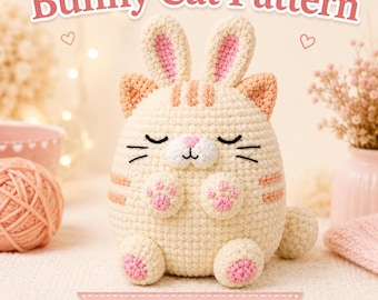 Patrón de ganchillo PDF de conejito y gato, juguete de peluche amigurumi de gato y conejo, patrón de animal de ganchillo para principiantes, regalo para bebé