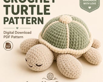 Patrón de tortuga a crochet en PDF, juguete de peluche de tortuga amigurumi, patrón fácil de tortuga marina a crochet, regalo de animal bebé