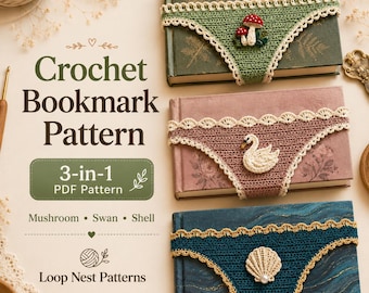Patrón de marcapáginas de ganchillo en PDF, paquete de 3 marcapáginas en 1, diseño de cisne con forma de seta, regalo para amantes de los libros.
