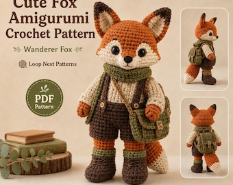 Patrón de amigurumi de zorro adorable en PDF, juguete de zorro vagabundo, tutorial de ganchillo de animales del bosque, descarga digital para hacer tú mismo.