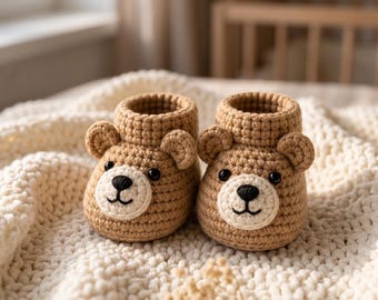 Patrón de ganchillo para patucos de bebé, patucos de osito en PDF, zapatos de bebé osito, patucos de ganchillo para recién nacidos, regalo para baby shower