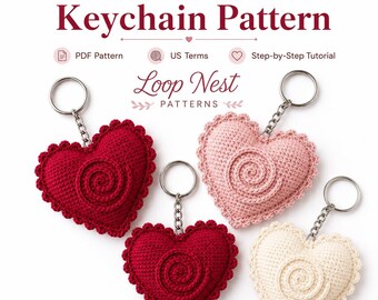 Crochet Heart Keychain Pattern PDF, Easy Beginner Mini Amigurumi Heart Bag Charm, Valentine Gift Instant Download