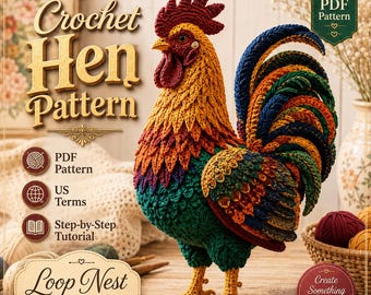 Patrón de gallina de ganchillo Amigurumi Gallo PDF, Juguete de peluche de gallina de granja, Gallo de ganchillo