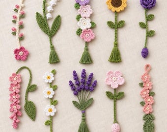 Paquete de patrones de marcapáginas florales a crochet, 10 patrones de marcapáginas florales en PDF, set de regalo de crochet fácil