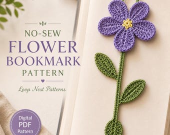 Patrón PDF de marcapáginas de flores a crochet, marcapáginas floral fácil sin costuras, regalo para principiantes amantes de la lectura