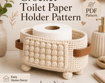 Patrón PDF de soporte de papel higiénico a crochet, patrón de decoración de baño a crochet, cesta de papel higiénico fácil de descargar