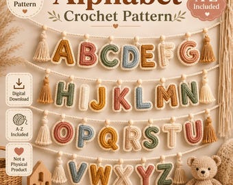 Patrón de ganchillo del alfabeto en PDF, tutorial de letras ABC Amigurumi, guirnalda de nombres fácil de hacer para principiantes