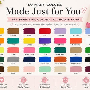 Może przedstawiać: Wzornik kolor&oacute;w przedstawiający ponad 35 pr&oacute;bek farb z etykietami takimi jak Sunflower, Coffee, Berry, Red, Lavender, Sky Blue, Baby Blue, Orange, Teal, Lemon, Purple, Hot Pink, Tangerine, White, Neon Yellow, Coral, Bubblegum, Green, Dark Teal, Khaki, Kelly Green, Forest Green, Gray, Navy, Royal Blue, Burnt Orange, Cobalt Blue, Black, Chocolate, Gold, Blush, Mint, Sand, Rose oraz Maroon.