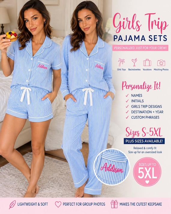 Personalized Matching Vacation PJs | Custom Girls Weekend Pajamas | Bachelorette Pajamas | Matching Girls Trip Outfits | Sizes S–5XL