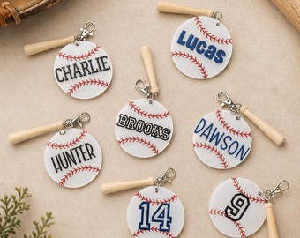 Baseball Bag Tag | Custom Name Keychain | Team Gift | Bat Keychain | Baseball Player Gift | Personalized Sports Favor
