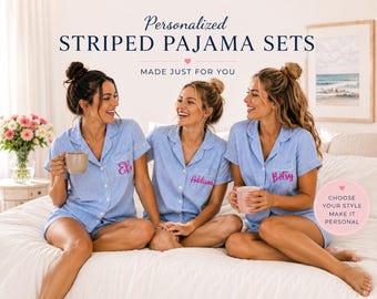 Custom Striped Pajamas I Matching Girls Trip PJs | Bachelorette PJs | Bridesmaid Pajamas | Vacation Pajama Sets | Preppy Girls Weekend PJs