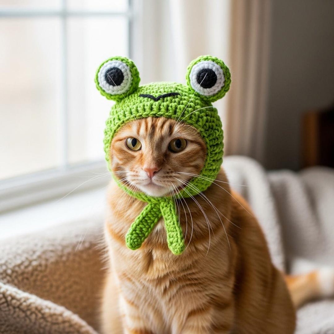 Crochet Cat Frog Hat Pattern PDF | Pet Beanie Frog Style | Cute Kitten ...