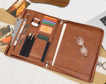 Brown Vegan Leather Portfolio, Personalized Padfolio Folder, Professional Business Organizer, Resume Folio for Men, Corporate Gift for Him