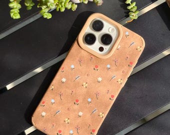 Vintage Ditsy Floral iPhone Case – Premium Lambskin Leather Cottagecore Cover, Coquette Soft Aesthetic Tech Accessory, Gift for Her 2026