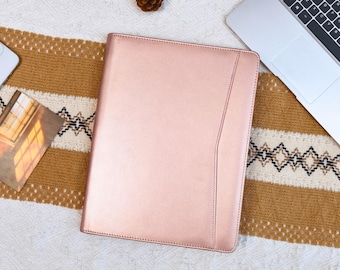 Rose Gold Leather Portfolio Folder,Personalized Padfolio Organizer,Professional Resume Folio,Business Planner Case, Corporate Gift for Women