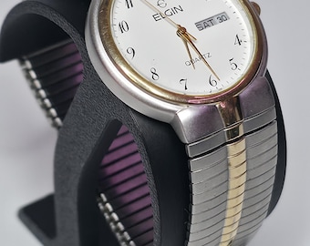 1990s Vintage Elgin Two Tone Watch • Classic White Dial Minimalist Watch • Retro Grandpa Core Aesthetic • Running with New Battery Installed