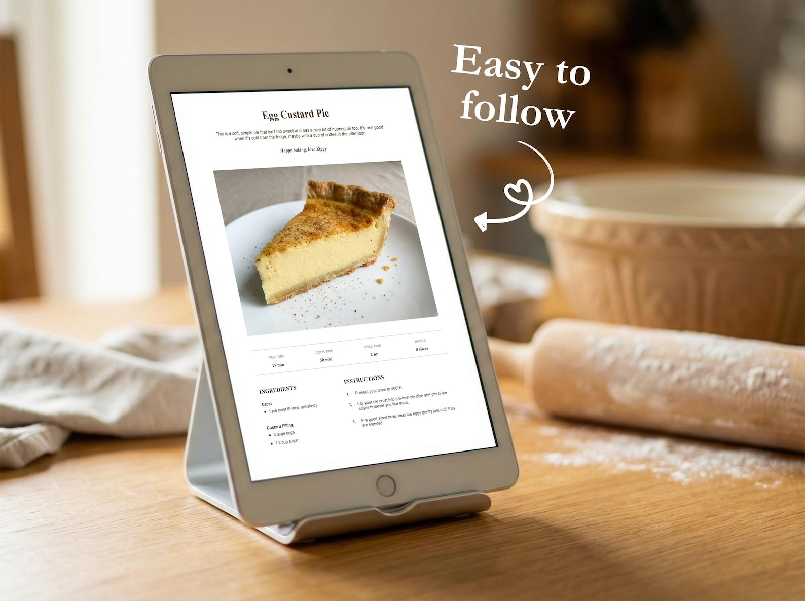 Egg Custard Pie Recipe - Printable PDF (digital Download) - Etsy