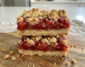 Ricetta per barrette di crumble di fragole e rabarbaro - PDF stampabile (download digitale)