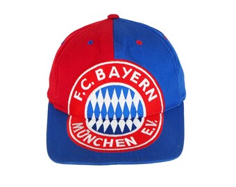 Vintage Bayern Munchen Nutmeg Cap football hat big logo Munich Red / Blue 90s Sport Style Casual Sportswear Headwear