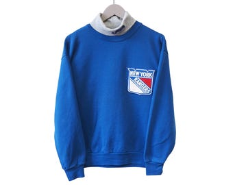 Vintage New York Rangers Majestic sweatshirt met col, NHL hockeystijl, gemaakt in de VS, jaren 90, sportieve trui.
