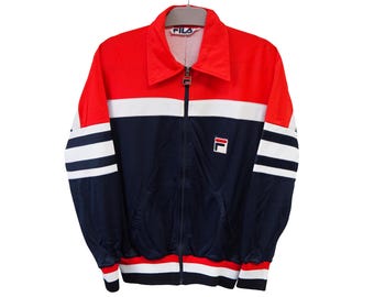 Vintage FILA Track Jacket Full Zip Size S blue red sportswear 90s Sport Style Casual Light Wear Sportswear