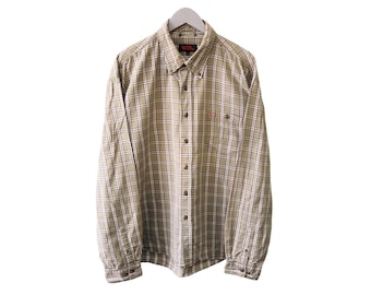 Vintage FJALLRAVEN overhemd maat XXL, geruit, met knoopsluiting, groen, outdoor, trekking, jaren 90, streetwear, casual, klassiek