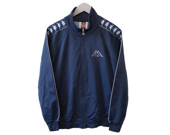 Vintage KAPPA trainingsjack met volledige ritssluiting, maat M, sportief blauw, lichtgewicht, jaren 90, sportieve stijl, casual, lichtgewicht, sportkleding