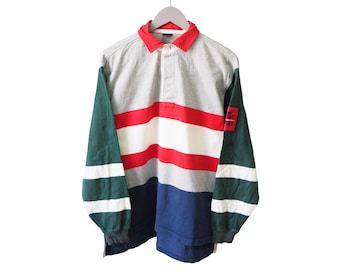 Vintage GANT Rugby Shirt long sleeve T-Shirt collared cotton jumper Size L 90s Sport Style Casual Wear Jumper