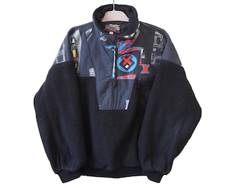 Vintage Quiksilver Fleece 1/4 Zip Sweater L abstract pattern outdoor ski snowboarding 90s Pullover Jumper Winter Style