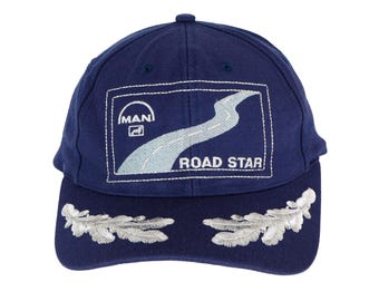 Vintage MAN Road Star Cap Racing Hat Blue Truck Style 90s Sport Style Casual Sportswear Headwear