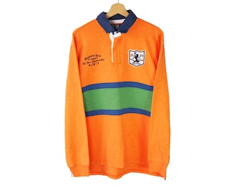 Vintage Polo Ralph Lauren Rugby-Shirt, langärmelig, orange, Größe L, Sport- und Freizeitstil der 00er Jahre