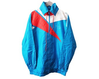 Vintage Reebok jas maat M, blauw, retro sportstijl, groot logo, jaren 90, sportieve casual windbreaker