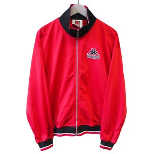 Veste de survêtement KAPPA vintage, fermeture éclair intégrale, taille L, rouge, petit logo, style sport années 90, vêtement de sport décontracté et léger