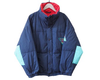Vintage O'NEILL gewatteerde jas voor snowboarden, dons, winter, warm, maat L, blauw, jaren 90, sportieve stijl, casual, windjack