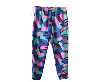 Vintage FILA Magic Line Fleece Broek Maat M/L retro winter skibroek Abstract Crazy Print Patroon Multicolor Outdoor jaren 2000 Sportstijl