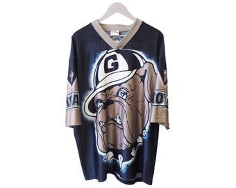 Vintage Georgetown Hoyas Nutmeg Jersey T-shirt, maat XL/XXL, oversized model, USA University Basketball, jaren 90 sportstijl.