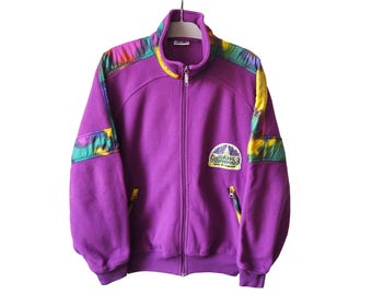 Vintage Ellesse Fleece Sweater Full Zip Size M/L purple ski 90s Pullover Jumper Winter Style