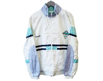 Vintage Adidas ATP Line trainingsjack met volledige ritssluiting, maat L, wit, tennisstijl, jaren 90, sportieve stijl, casual, lichtgewicht, sportkleding.